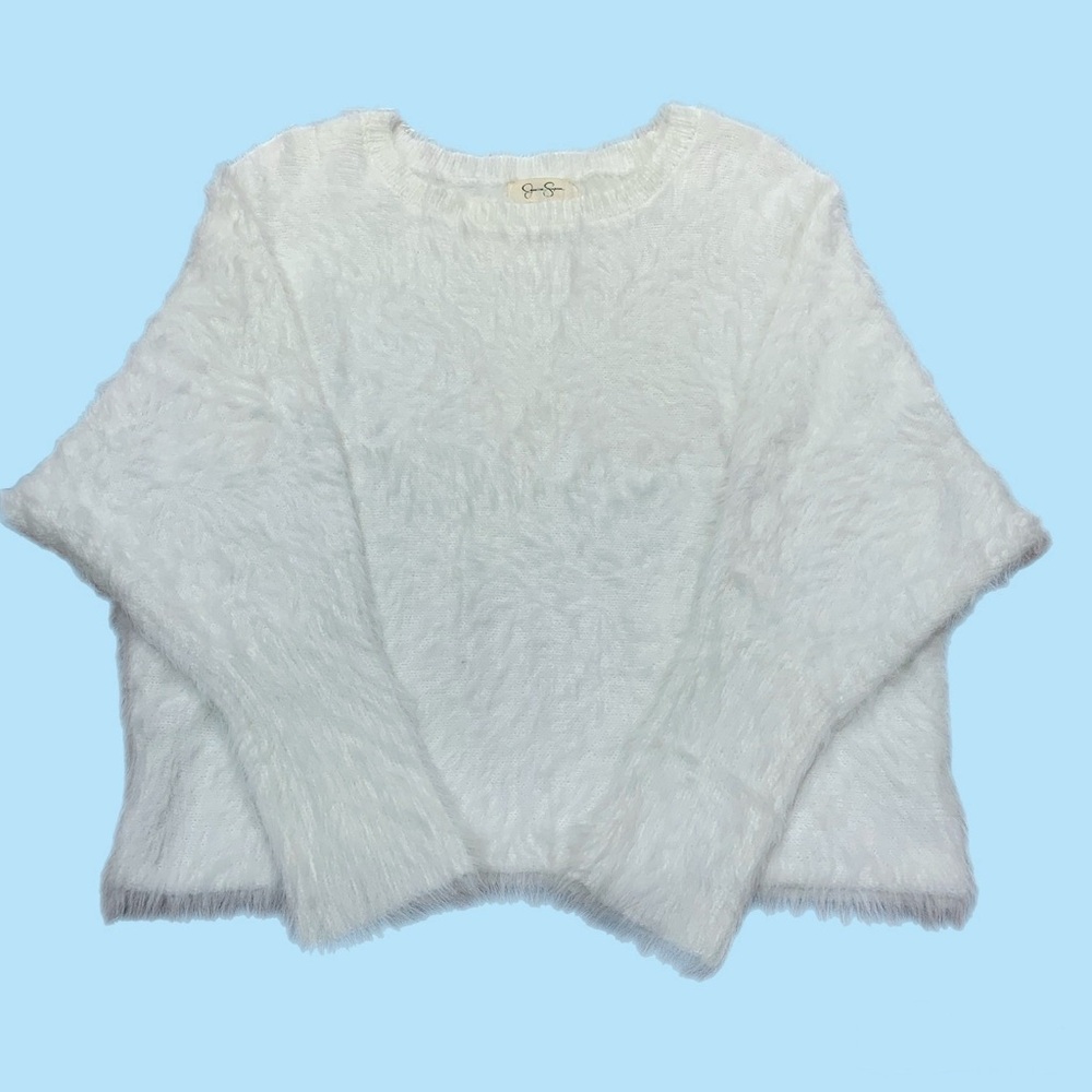 Jessica Simpson Soft Clean White Fuzzy Eyelash Knit Sweater - Size Large
